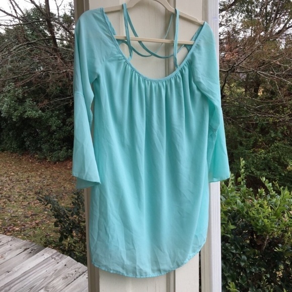 Green Strappy Off Shoulder Flutter - Picture 1 of 8